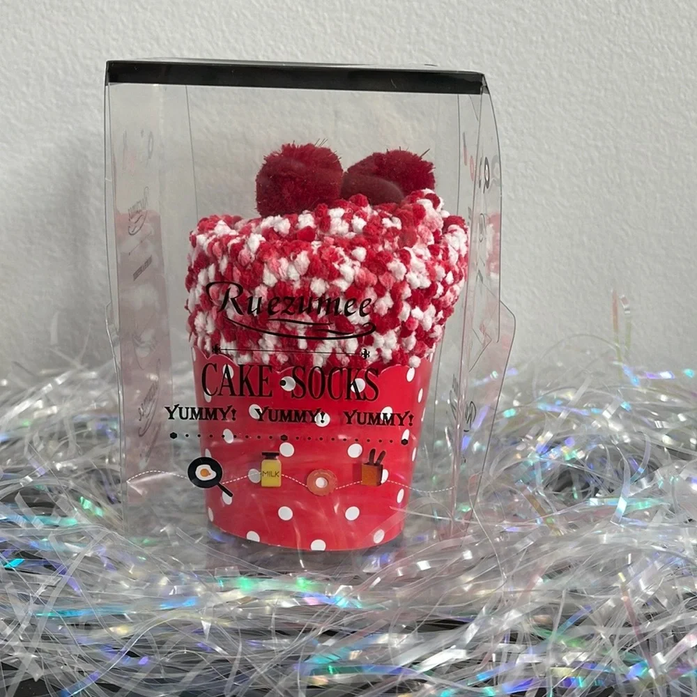 Birthday Cupcake Socks with Pom Poms in Box